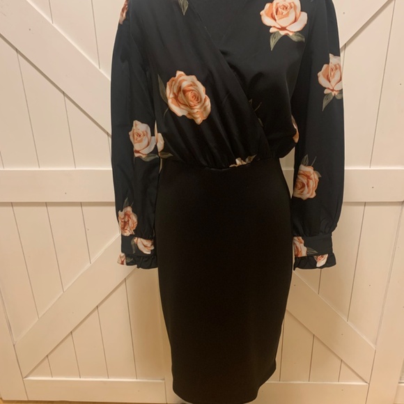 Black Floral Office Bodycon Suzy Shier Dress for Women - Picture 9 of 11